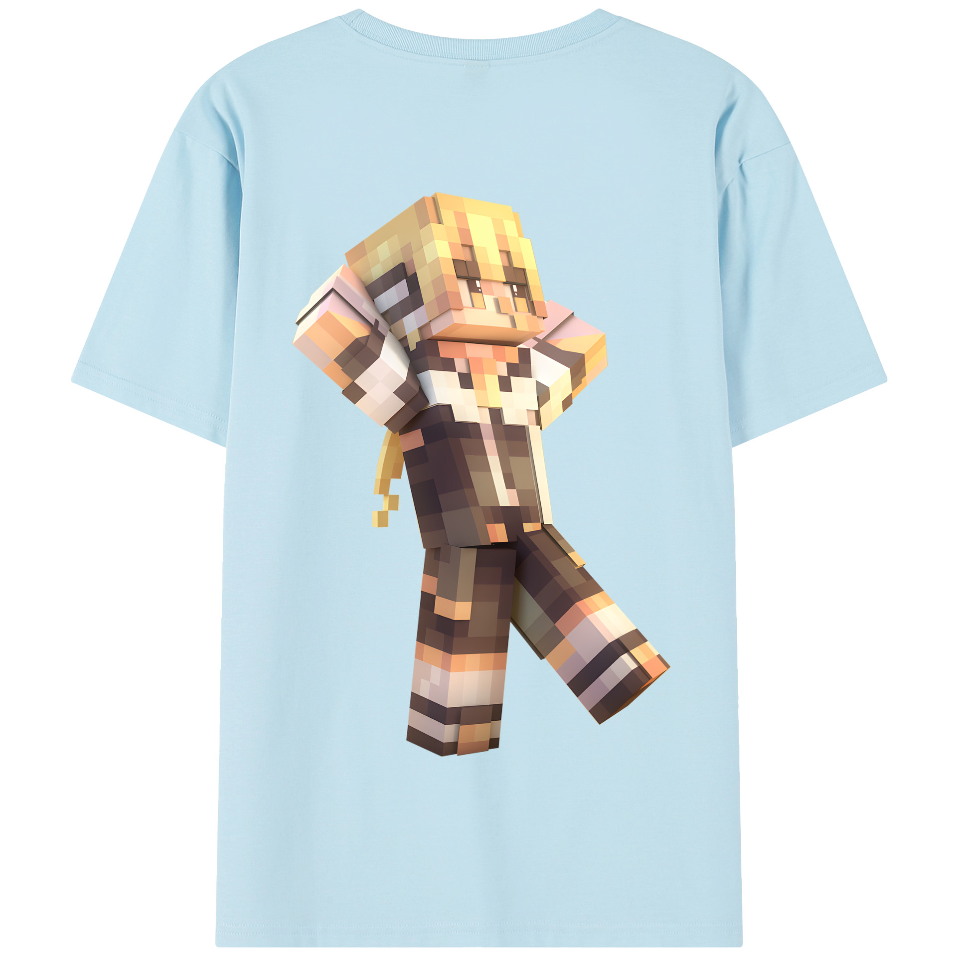（画像用） マインクラフト ブロックの世界 Minecraft MC Block world 綿100％半袖Tシャツ（背面プリント）
